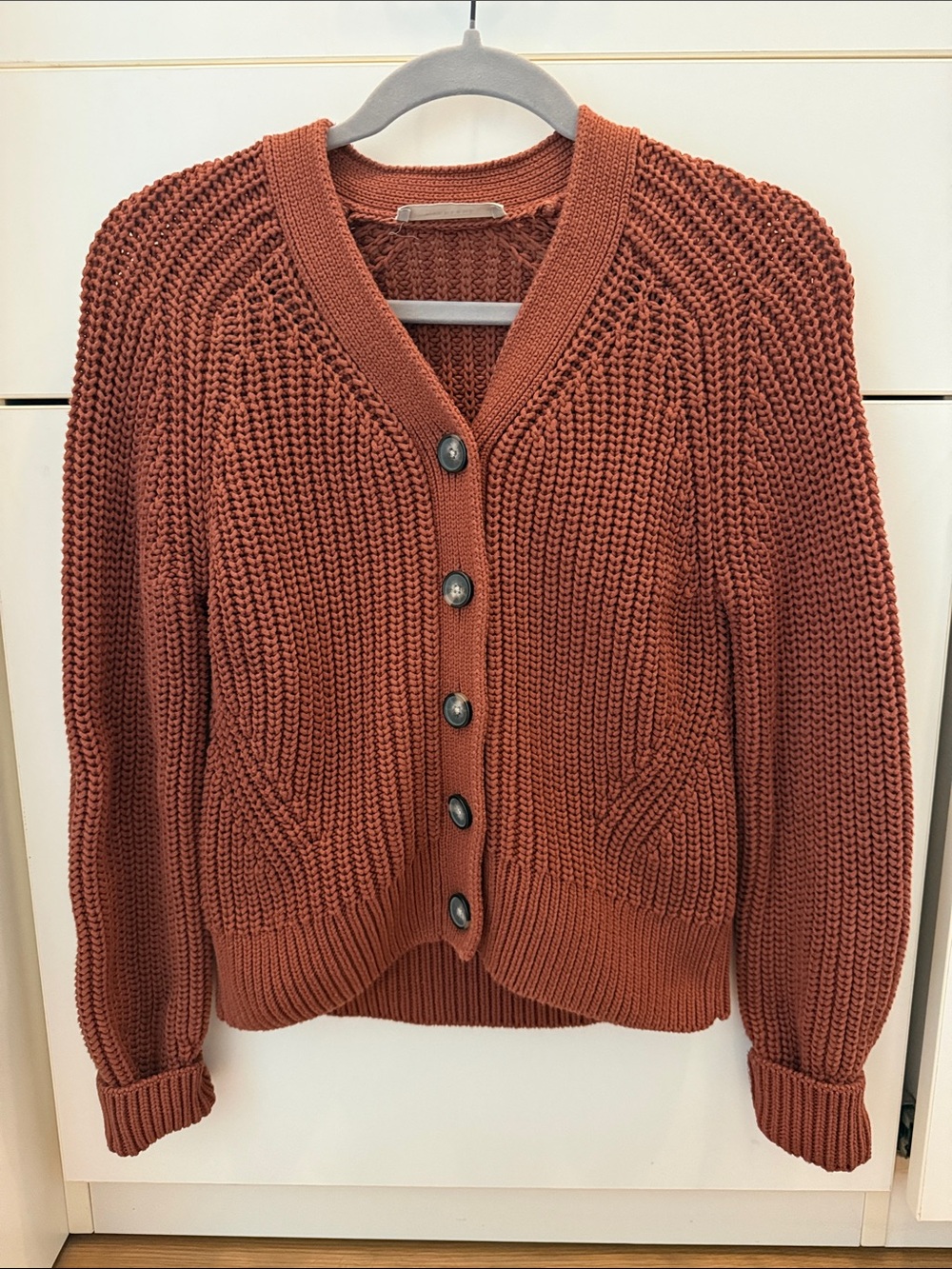 Everlane Brick Red Button-Up Chunky Knit Cardigan